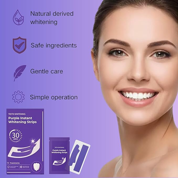 Teeth Whitening Strips, Purple Whitening Strips for Sensitive Teeth, Enamel Safe, Fast Acting for Removing Coffee,Smoking Stains, 7 Days for Smile Effective Gentle Dental Whitener (14Strips, Mint)