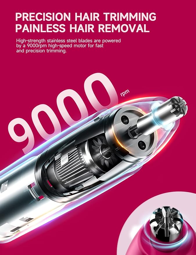 Rechargeable Ear and Nose Hair Trimmer - 2025 Professional Painless Eyebrow & Facial Hair Trimmer for Men Women, Powerful Motor and Dual-Edge Blades for Smoother Cutting Magenta