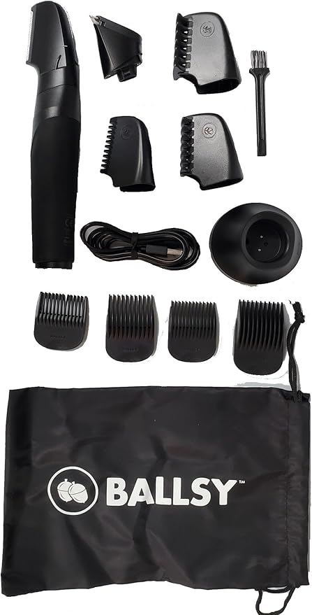Ballsy B2 Groin & Body Trimmer for Men, Includes 2 Quick Change Heads, Waterproof, Cordless Charging Base for The Ultimate Close Shave