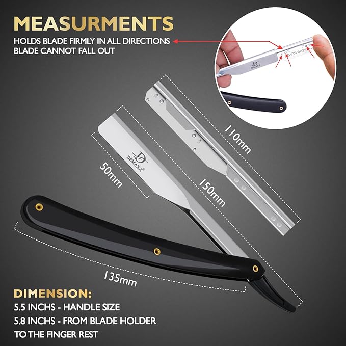 Professional 20 Straight Razor Blades with DEMAXA Shavette Straight Razors for Men - Navajas para Barbero Professional Barber Razor Blade for Close Shaving with Soft Pouch - Cut Throat Razors for Men