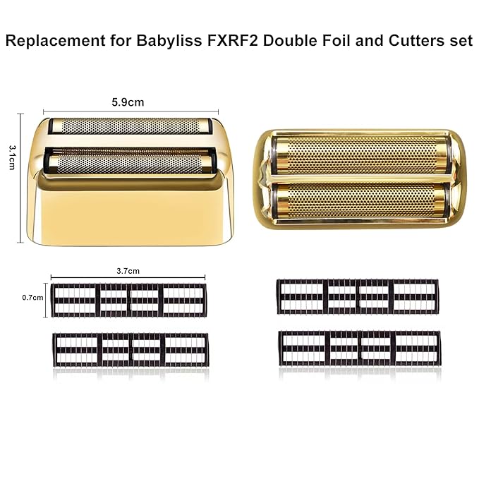Gold Replacement blades Foil and Cutters Compatible with BaBylissPRO Barberology FXFS2 Shaver foil Replacement Heads(1 pack ）