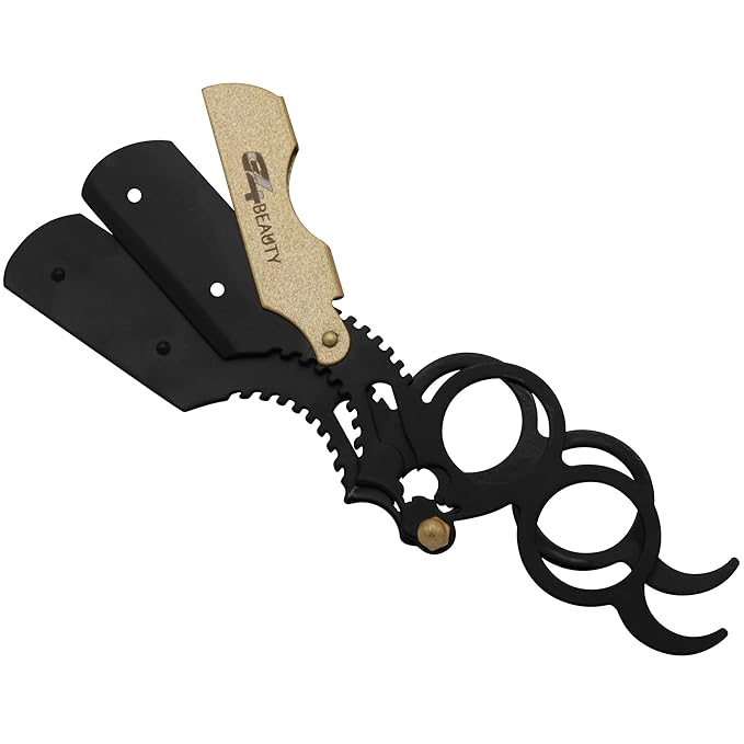 G4 Vision Universal Replaceable Half Blade Straight Razor with 100 Blades, Professional Double Ring Barber Single Edge Shave Razor (Black Gold)