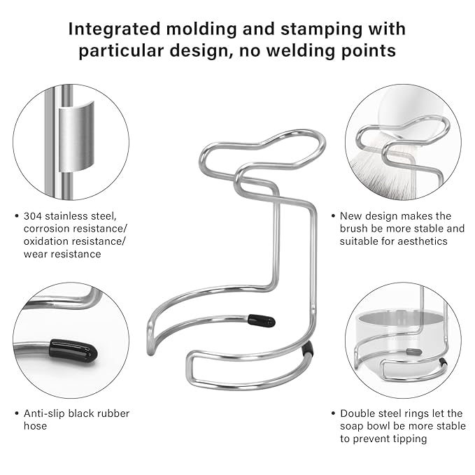 Shaving Brush Kit for Men, 3 in 1 Shaving Brush Set Includes Nylon Bristles Shaving Brush, 3 Layers Stainless Steel Shaving Bowl and Integrated molding Shaving Stand for Men’s Shave Gift