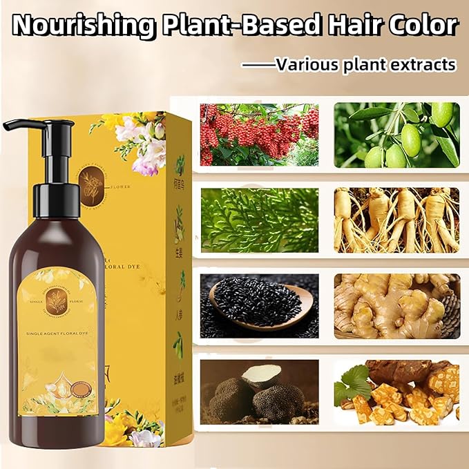 Nourishing Plant-Based Hair Color, Tinte Capilar Nutritivo A Base De Plantas, Long-Lasting & Natural Hair Color Shampoo For Gray Coverage, Minimizing Frizz, For Men & Women (Natural Black)