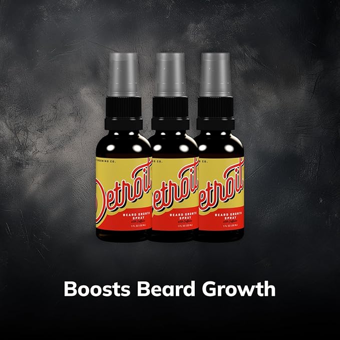 Detroit Grooming Co. Beard Growth Spray | Boost Beard Growth with Biotin, B7 & Caffeine | Hydrating Beard Care with Lavender Water, Green Tea & Glycerin | 1oz Bottles (3-pack)