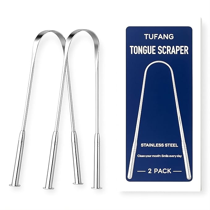 Stainless Steel Tongue Scraper (2 pack) - Rust - Resistant Metal Tongue Cleaner For Adults Bad Breath Removal Tool - Oral Hygiene Kit