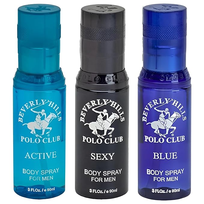 Beverly Hills Polo Club Men's Luxury Body Spray Gift Set - 3 x 3 oz Distinct Designer Fragrances for All-Day Freshness, Gym, Travel & Everyday Confidence (Silver Collection)