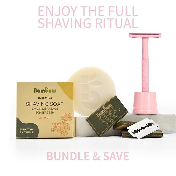 Bambaw Double Edge Safety Razor for Women With 5 Blades - Single Blade, Plastic Free Eco Razor, Reusable - Pink