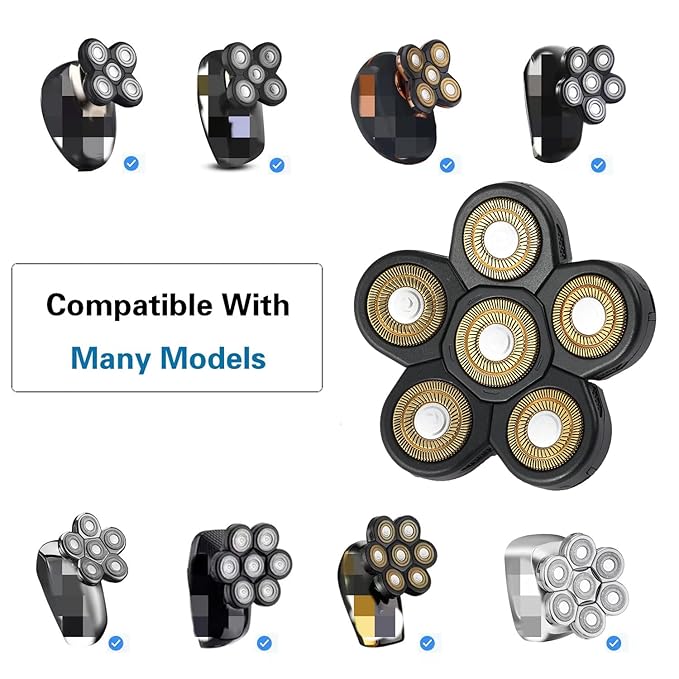 6 Blades Electric Shaver Replacement Heads Upgrade Razor Shaver Replaceable Floating Blades Wet and Dry for Bald and Face (Gold)