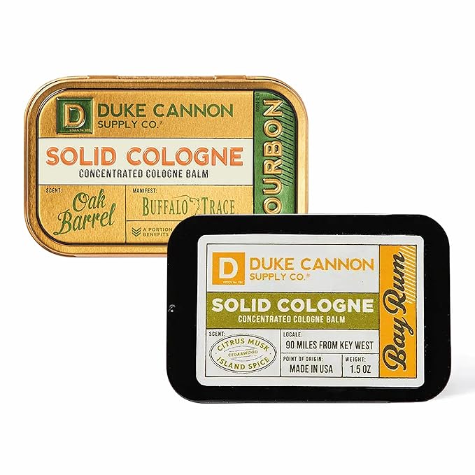 Duke Cannon Supply Co. Solid Cologne - Portable Concentrated Cologne Balm, Travel-Friendly - Bay Rum + Bourbon - (1.5 oz each)