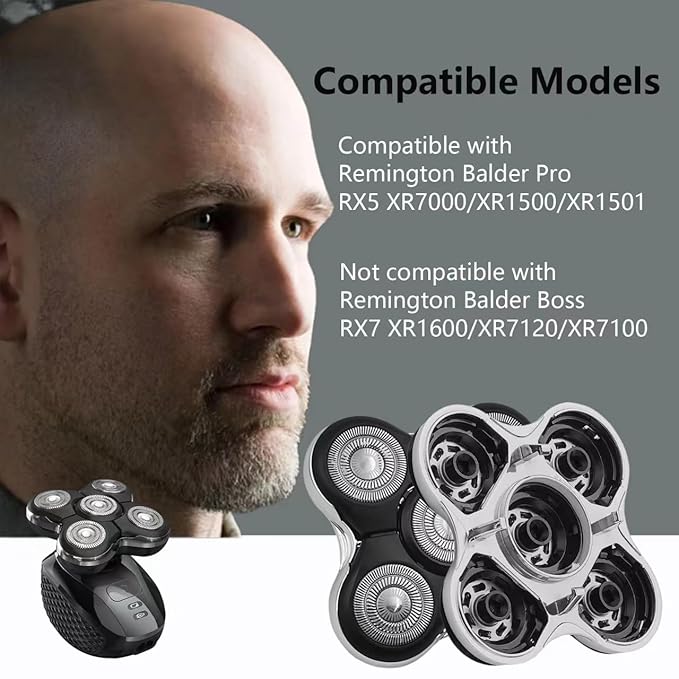 Balder Pro Replacement Head Compatible with remington Balder Pro XR7000 Shaver 5 Blades Replacement Head Compatible with remington Shaver Replacement Heads Precision Electric Shaving for Bald Men-2PCS