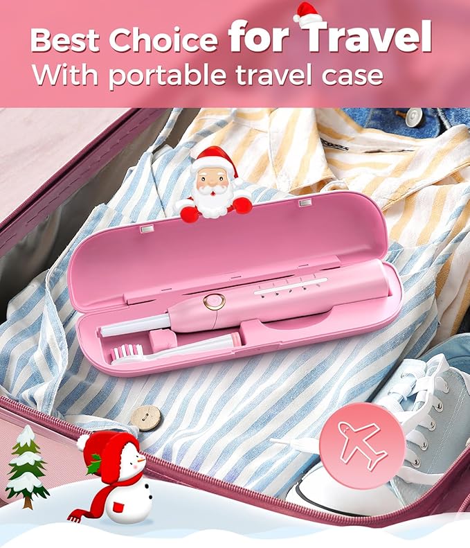Sonic Electric Toothbrush for Adults, Power Electric Toothbrush with 8 Brush Heads, Travel Case, 40000 VPM Deep Clean 5 Modes, Rechargeable Toothbrushes Fast Charge 4 Hours Last 30 Days, Pink