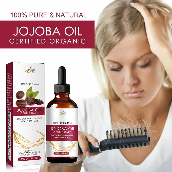 30ml Jojoba Oil Hair Growth Serum for Thinning Hair – Organic Hair Oil for Hair Loss, Dry Scalp & Damaged Hair – Nourishing Scalp Treatment for Men and Women