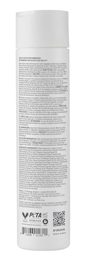 BosRevive Volumizing Conditioner for Thinning, Color/Chemically-Treated Hair – DHT Blocker, Sulfate-Free, Vegan, Biotin, Saw Palmetto & Rosemary – Thicker, Fuller Hair – 10.1 Fl Oz