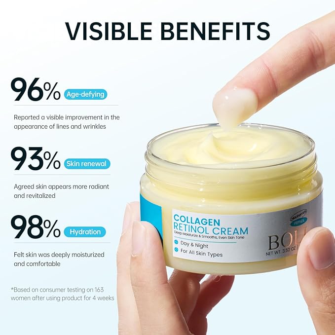 BOLI Retinol Cream for Face, Facial Moisturizer Neck Body Tightening Booster Smooth Night Cream for Men & Women All Skin Types (3.52 oz)