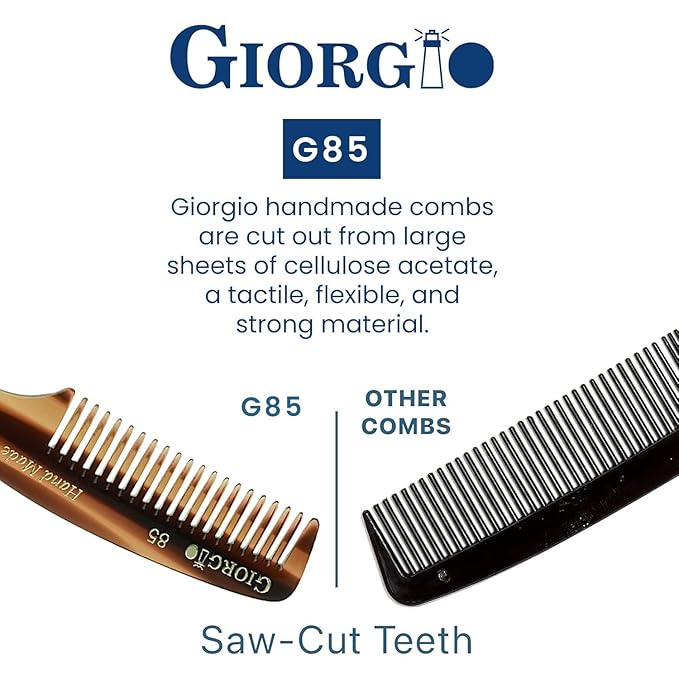 Giorgio G85 travel comb for Mustache and Beard for Men - Small Fine Tooth Pocket Comb for Everyday Hair Care - Sawcut and Hand Polished Pocket and Styling Comb - Tortoiseshell Combs (4.75")