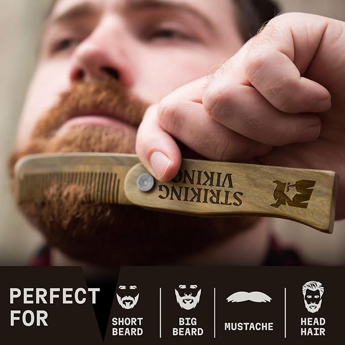 Striking Viking Pack of 2 Mustache Wax (Vanilla Scent) & Beard Folding Comb for Men