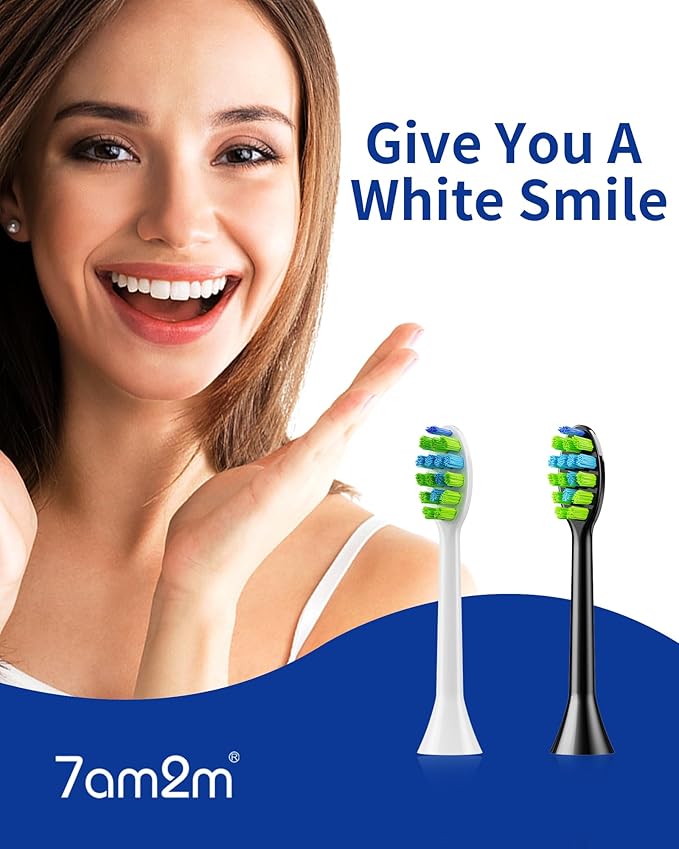 7AM2M AM100/AM105/AM111 Electric Toothbrush Brush Heads x 8 for 7AM2M Electric Toothbrush ONLY (Black)