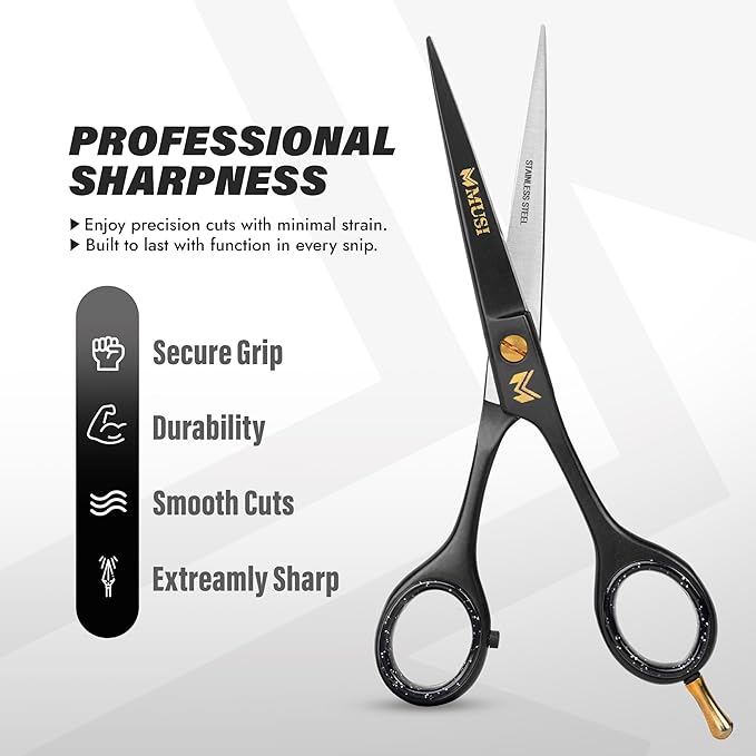 Barber Hair Cutting Scissors 6.5" – 420 Japanese Standard Stainless Steel Hair Scissors – Premium Shears for Professional Haircut – Black Sharp Shears with Hair and Beard Comb