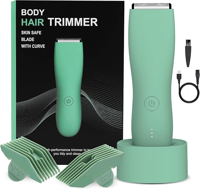 Pubic Hair Trimmer for Men and Women,Electric Shaver for Chest,Legs & Bikini,Waterproof Wet/Dry Shaver,USB Recharge Dock(Green)