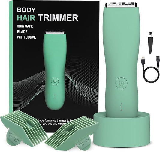Pubic Hair Trimmer for Men and Women,Electric Shaver for Chest,Legs & Bikini,Waterproof Wet/Dry Shaver,USB Recharge Dock(Green)