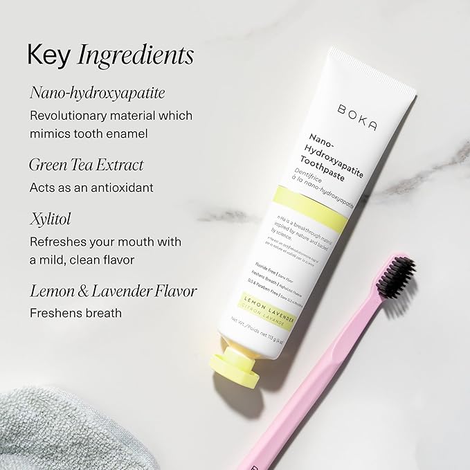 Boka Fluoride Free Toothpaste, Nano Hydroxyapatite Toothpaste, Appropriate for Sensitive Teeth - for Adult, Kids Oral Care - Lemon Lavender Flavor, 4 Fl Oz 1Pk US Manufactured