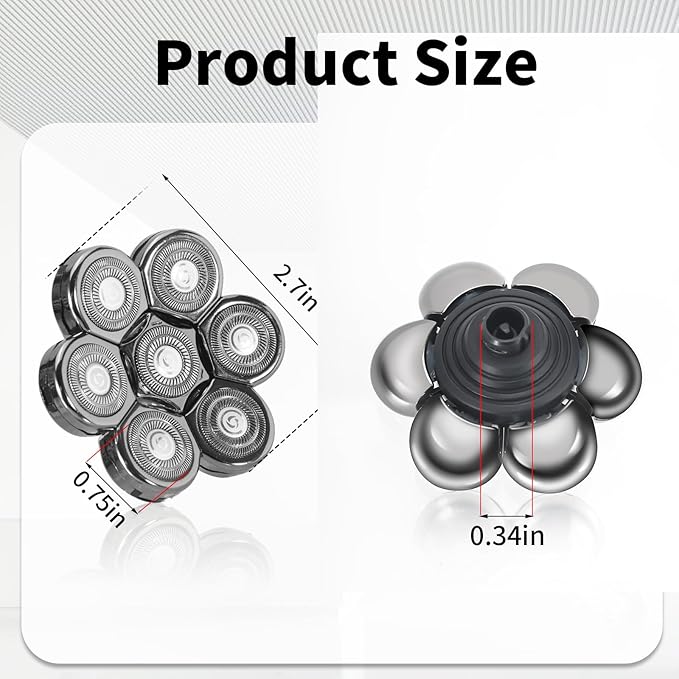 Replacement Heads Compatible with Shpavver,Men's Electric Trimmer Blades,Precision Cutting,1PCS,7D Blade Heads for Wet & Dry Use,Silver,1PC(Head ONLY)