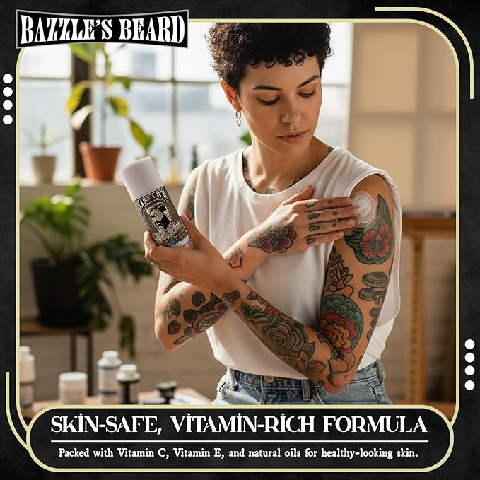 Bazzle's Beard Tattoo Balm – Premium Tattoo Aftercare Balm for Vibrant Ink, Moisturizing Lotion & Ointment for Old & Faded Tattoos, Care Cream for Long-Lasting Color & Deep Hydration, After Inked Gift