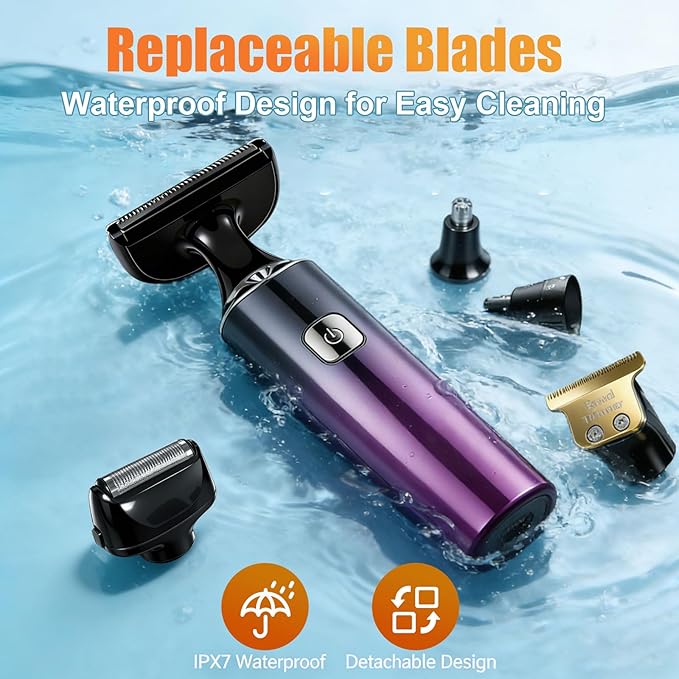 Electric Mens Back Shaver Body Trimmer Hair Groomer 5 in 1 Kit with Extendable Auxiliary Arm Waterproof Facial,Chin,Arm,Back,Pubic Hair Trimmer Grooming Set，Multi-Functional Back Trimmer for Men