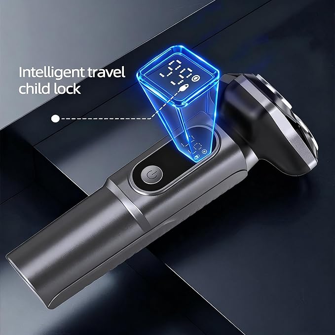 Electric Razor for Men Cordless: Wet/Dry Rotary Shaver Waterproof - USB Fast Charging & Sensitive Skin Care. 3-Blade Rotary Shaving System.LED Display, Travel Lock