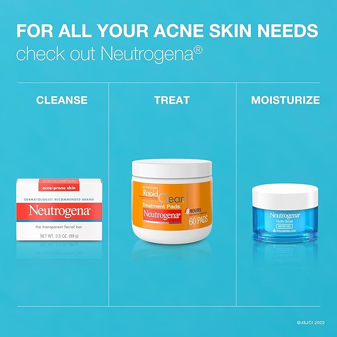 Neutrogena Facial Cleansing Bar for Acne-Prone Skin, Gentle Non-Medicated Daily Cleanser, Non-Comedogenic Transparent Soap with Glycerin, No Dyes or Detergents, 3.5 oz