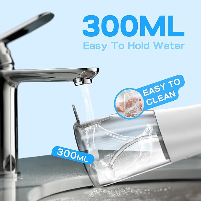 Water Dental Flosser Cordless, Portable Oral Irrigator with 5 Modes, 300ML Tank, Rechargeable, IPX7 Waterproof, Travel & Home Teeth Cleaner for Braces and Gums