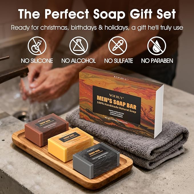 Mens Bar Soap, Natural Handmade Mens Soaps for Face, Body, Hands & Shave, Deep Cleansing, Refreshing Bar Soap for Men , Gifts for Men