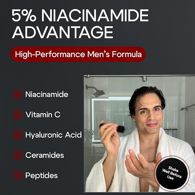 Titan Anti-Aging Face Serum for Men – Reduces Appearance of Fine Lines, Dark Spots & Wrinkles – Hydrates Dry and Rough Skin – 5% Niacinamide, Vitamin C, Hyaluronic Acid – Unscented, 1 Fl Oz