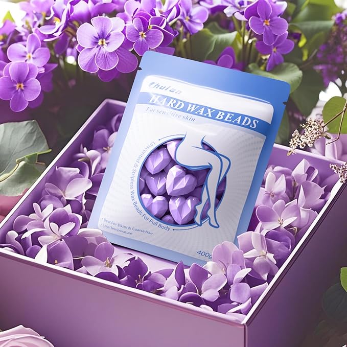 Chulan Heart Hard Wax Beads for Sensitive Skin - 400g Professional Wax Kit for Coarse Hair, Gentle Enough for Brazilian, Face, Legs & Underarms, Home & Salon Use Purple Heart Shape