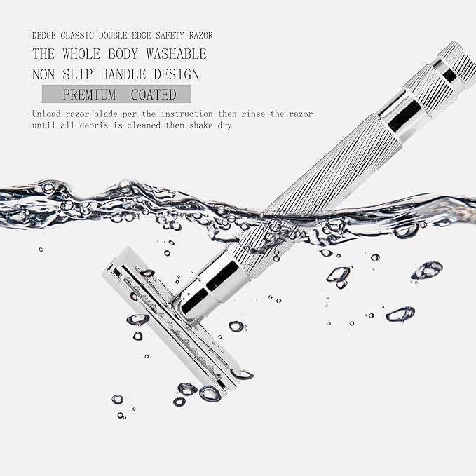 DEDGE Classic Double Edge Safety Razor Single Blade Razor For Men, Reusable Razor, with 5 Premium Razor Blades -Chrome