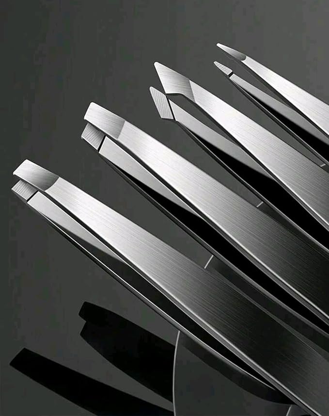 4-Piece Stainless Steel Tweezer Set - Tweezers for Eyebrows, Precision Tweezer Set for Women & Men - Ingrown Hair Tweezer, Long Lash & Eyelash Tweezers, Tweezers for Crafting (Silver)