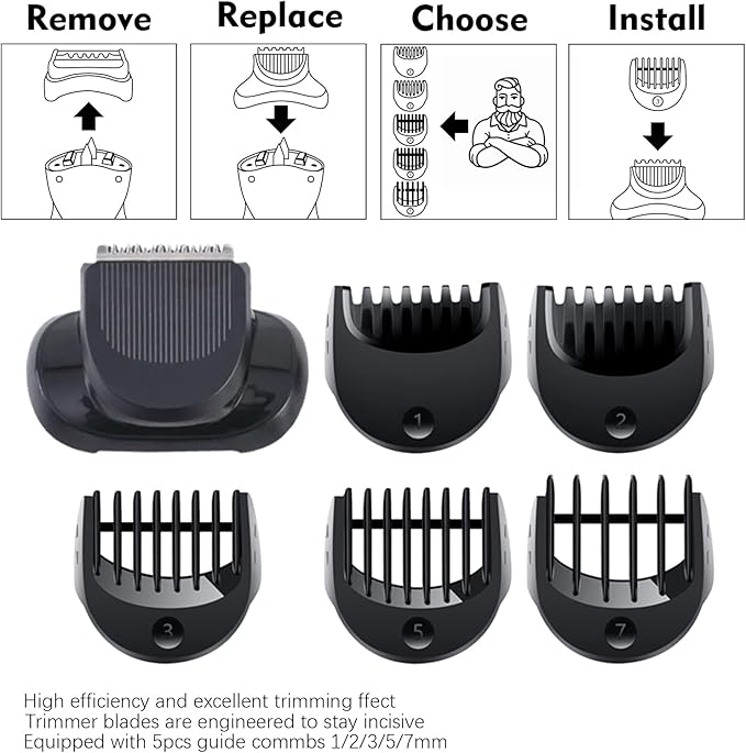 Beard Trimmer Attachment Fit for Br-aun Series 5, 6 and 7 Electric Razors 1/2/3/5/7mm, Replacement Shaver Guide Combs for 5018s, 5020s, 6075cc, 7071cc, 7075cc, 7085cc, 7020s, 5050cs, 6020s, 6072cc