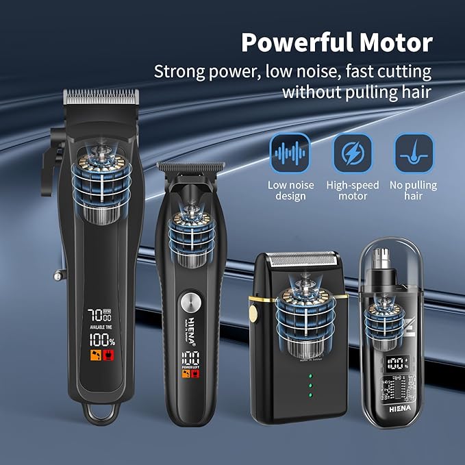 HIENA PRO Hair Clippers for Men Professional, Cordless Barber Clipper T-Blade Beard/Hair Trimmer Electric Razor Foil Shaver Set, Men's Hair Cutting Kit with LED Display, Barber or Home Use