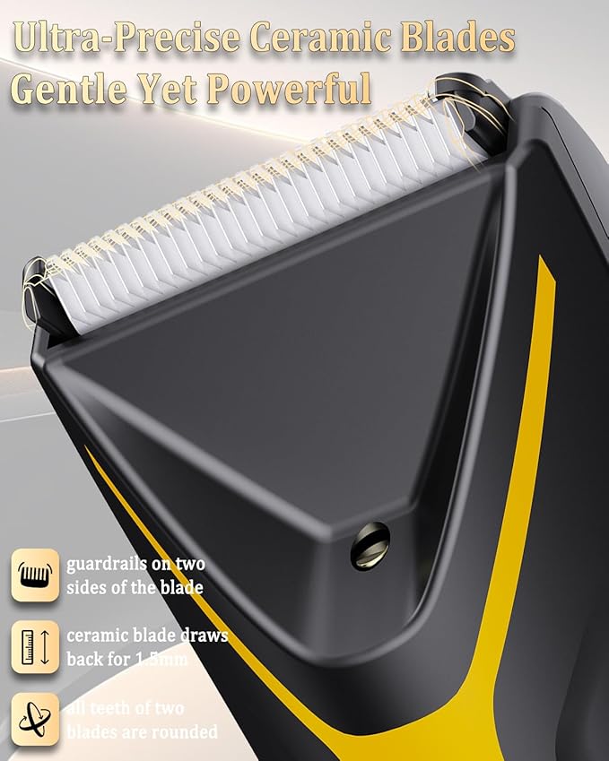Electric Body Hair Trimmer for Men Type-C Rechargeable, Ball Pubic Trimmer Shaver Men with LED Light, Groin Body Groomer for Man, USB Recharge Dock& 1H Fast Charge, LED Display, Black+Yellow