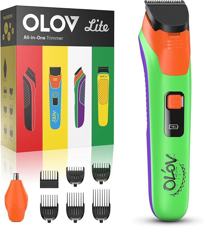 Electric Beard Trimmer for Men,Nose Hair Trimmer & Electric Razor 10-in-1 Grooming Kit Cordless Shaver Gift-Ready for Men(Greenish Orange)