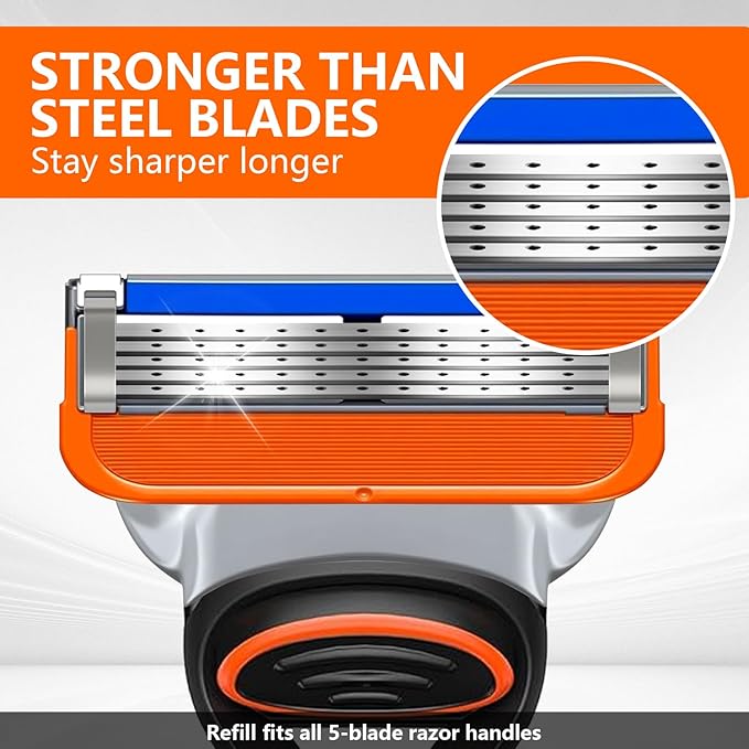 16 Count Razor Blade Shaving Razor Blade Refills for Fusion 5, a More Comfortable Shave for Men, Orange New Version