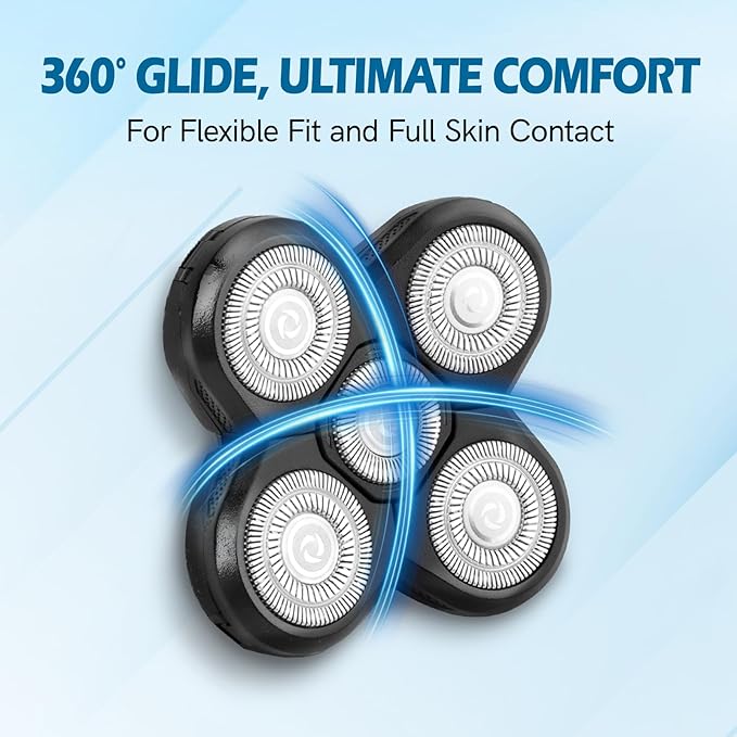 2 Pack Replacement Blades for Freebird Head Shaver | 5-Blade Electric Razor Refills for Bald Men Freedom Grooming + 1 Cleaning Brush