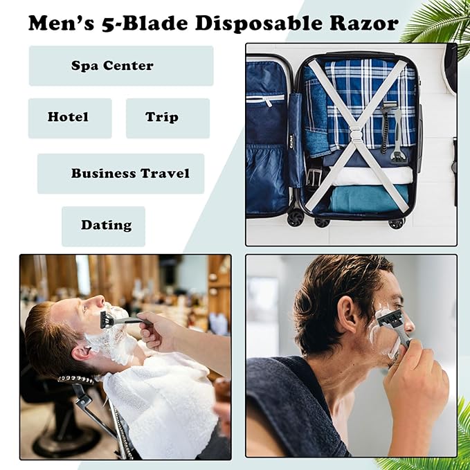 25 Pcs Men's Disposable Razors Bulk 5 Blade Sensitive Skin Comfortable Shave Set Men Smooth Razors for Head, Face