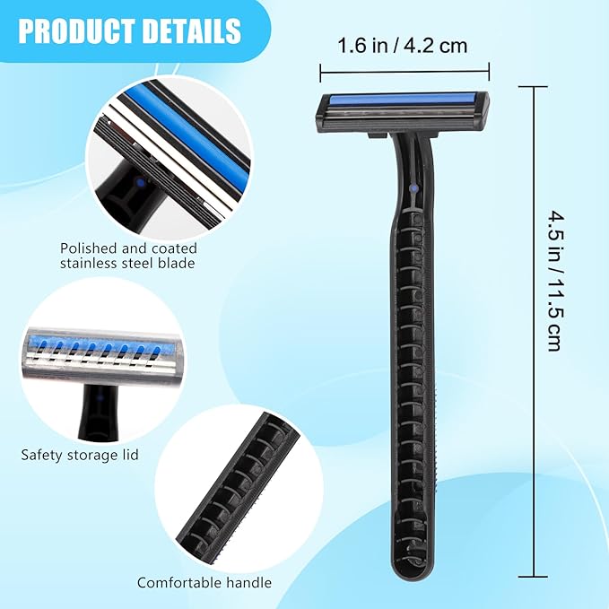 150 Pcs Disposable Razors,Twin Blade Razors with Clear Safety Cap,Disposable Razors Individually Wrapped Bulk,Stainless Steel Blade Shaving Razors Bulk for Men &Women Bathing Hotel Travel