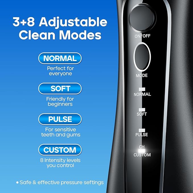 Nicwell Water Dental Flosser for Teeth - 4 Modes & 11 Pressure Settings Cordless Portable Oral Irrigator, IPX7 Waterproof Rechargeable with 5 Tips for Braces Cleaning, Travel, Deep Teeth Cleaning