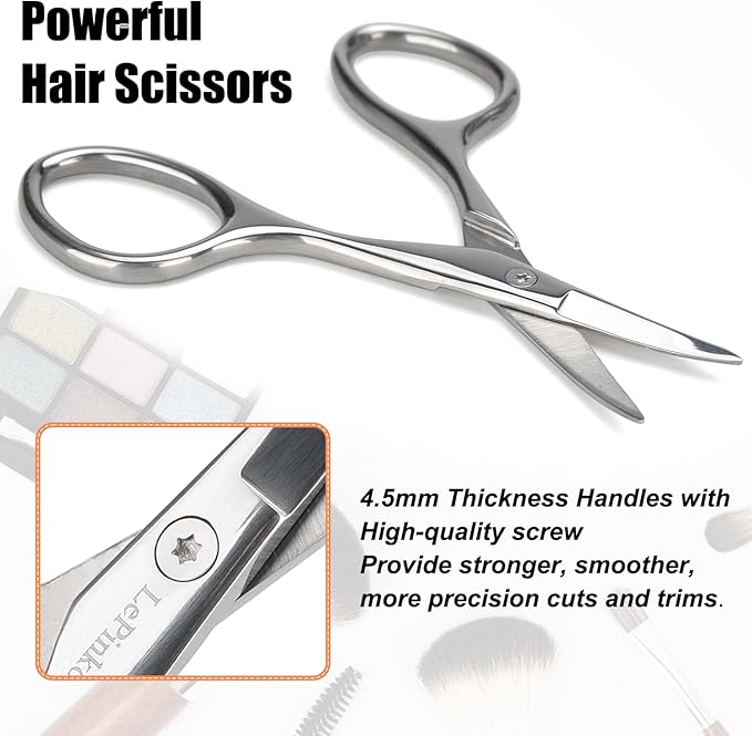 Premium Facial Hair Small Grooming Scissors For Men Women - Eyebrow, Nose Hair, Mustache, Beard, Eyelashes, Ear Trimming Kit - Pointed Tips Blades