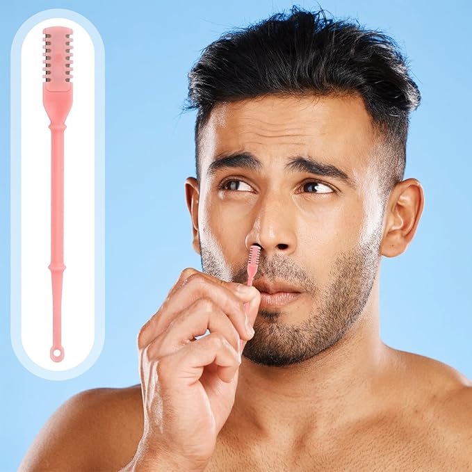 12pcs 2 in 1 Nasal Hair Cutter, 360 Rotating Nose Hair Trimmer for Men Women Double Sided Nose Hair Cleaner with Ear Picker Portable Manual Nostril Hair Removal Tool (Pink)