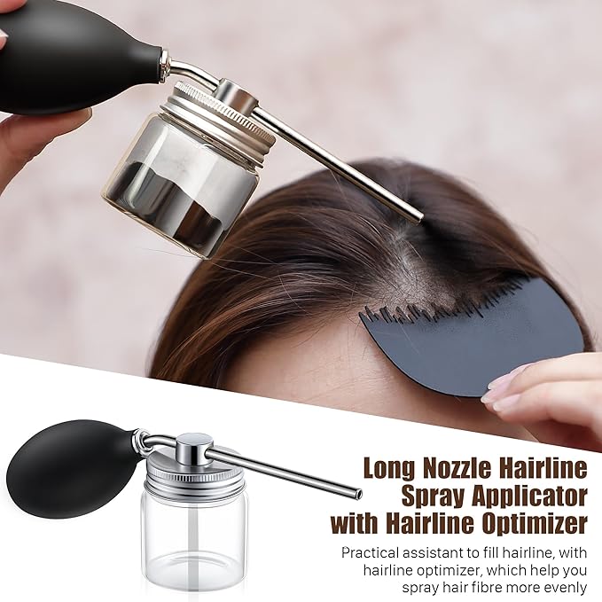 Hair Building Fiber Spray with Hairline Optimizer, Hair Fibers Spray for Hair-building, Portable Fiber Powder with Nozzle, Hairline Building Powder Accessory(Black)