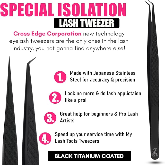 My Lash Tools Eyelash Extension Curved Degree & Straight Tweezers set for Isolation Lash Extensions 14cm, Best for Individual Isolation & Classic Lashes Stainless Steel Eyelash Twisers (Tweezers set)